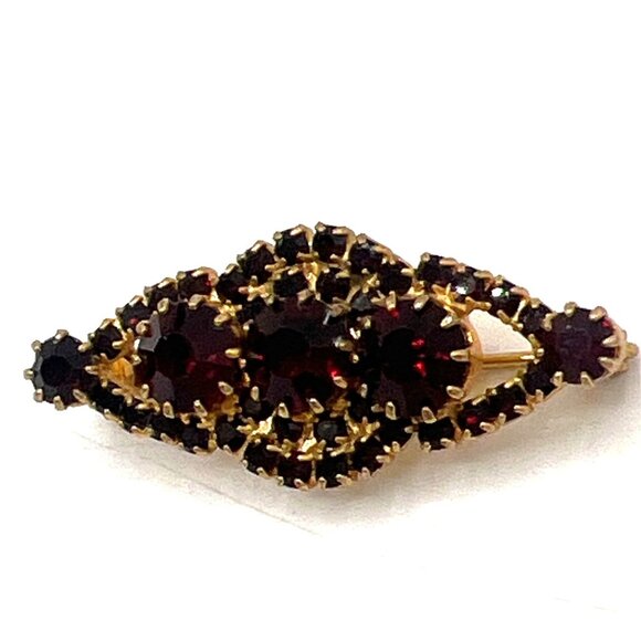 Vtg 10K Gold 6.56g Garnet Glass Brooch '40s Bar Pin Red Rhinestone Unmarked MCM - Picture 11 of 16